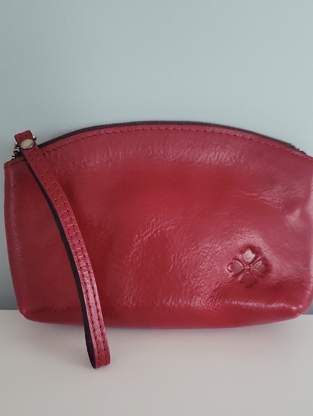 Patricia Nash Burgandy Leather Wrist Strap Cosmetic Pouch
